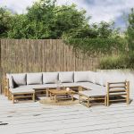 Set mobilier de grădină cu perne gri deschis, 11 piese, bambus GartenMobel Dekor