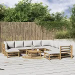 Set mobilier de grădină cu perne gri deschis, 11 piese, bambus GartenMobel Dekor