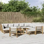 Set mobilier de grădină cu perne gri deschis, 12 piese, bambus GartenMobel Dekor
