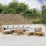 Set mobilier de grădină cu perne gri deschis, 12 piese, bambus GartenMobel Dekor