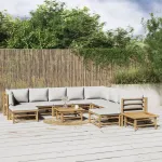 Set mobilier de grădină cu perne gri deschis, 12 piese, bambus GartenMobel Dekor