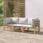 Set mobilier de grădină cu perne gri deschis, 3 piese, bambus GartenMobel Dekor