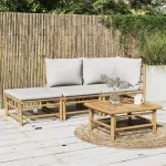 Set mobilier de grădină cu perne gri deschis, 3 piese, bambus GartenMobel Dekor