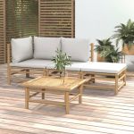 Set mobilier de grădină cu perne gri deschis, 4 piese, bambus GartenMobel Dekor