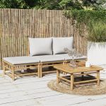 Set mobilier de grădină cu perne gri deschis, 4 piese, bambus GartenMobel Dekor