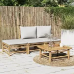 Set mobilier de grădină cu perne gri deschis, 4 piese, bambus GartenMobel Dekor