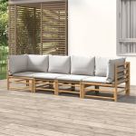 Set mobilier de grădină cu perne gri deschis, 4 piese, bambus GartenMobel Dekor