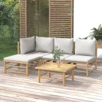 Set mobilier de grădină cu perne gri deschis, 5 piese, bambus GartenMobel Dekor