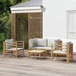 Set mobilier de grădină cu perne gri deschis, 5 piese, bambus GartenMobel Dekor