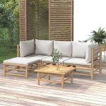 Set mobilier de grădină cu perne gri deschis, 5 piese, bambus GartenMobel Dekor