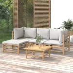 Set mobilier de grădină cu perne gri deschis, 5 piese, bambus GartenMobel Dekor