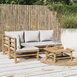 Set mobilier de grădină cu perne gri deschis, 5 piese, bambus GartenMobel Dekor