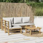 Set mobilier de grădină cu perne gri deschis, 5 piese, bambus GartenMobel Dekor