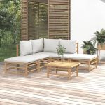 Set mobilier de grădină cu perne gri deschis, 6 piese, bambus GartenMobel Dekor