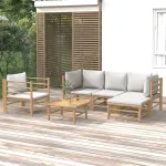 Set mobilier de grădină cu perne gri deschis, 6 piese, bambus GartenMobel Dekor
