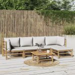 Set mobilier de grădină cu perne gri deschis, 6 piese, bambus GartenMobel Dekor