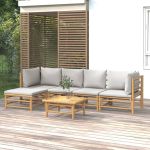 Set mobilier de grădină cu perne gri deschis, 6 piese, bambus GartenMobel Dekor