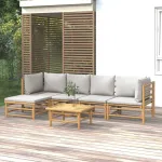 Set mobilier de grădină cu perne gri deschis, 6 piese, bambus GartenMobel Dekor