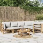 Set mobilier de grădină cu perne gri deschis, 6 piese, bambus GartenMobel Dekor