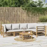 Set mobilier de grădină cu perne gri deschis, 6 piese, bambus GartenMobel Dekor