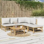 Set mobilier de grădină cu perne gri deschis, 6 piese, bambus GartenMobel Dekor