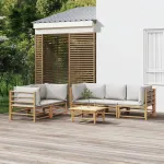 Set mobilier de grădină cu perne gri deschis, 6 piese, bambus GartenMobel Dekor
