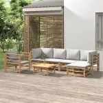 Set mobilier de grădină cu perne gri deschis, 7 piese, bambus GartenMobel Dekor