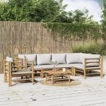 Set mobilier de grădină cu perne gri deschis, 7 piese, bambus GartenMobel Dekor