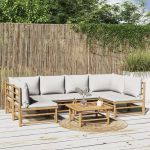 Set mobilier de grădină cu perne gri deschis, 7 piese, bambus GartenMobel Dekor