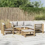 Set mobilier de grădină cu perne gri deschis, 8 piese, bambus GartenMobel Dekor