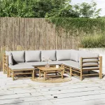Set mobilier de grădină cu perne gri deschis, 8 piese, bambus GartenMobel Dekor