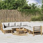 Set mobilier de grădină cu perne gri deschis, 9 piese, bambus GartenMobel Dekor