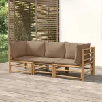 Set mobilier de grădină cu perne gri taupe, 3 piese, bambus GartenMobel Dekor