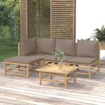 Set mobilier de grădină cu perne gri taupe, 5 piese, bambus GartenMobel Dekor