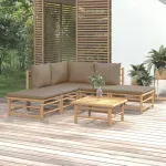 Set mobilier de grădină cu perne gri taupe, 6 piese, bambus GartenMobel Dekor