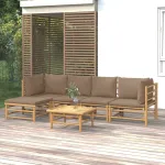 Set mobilier de grădină cu perne gri taupe, 6 piese, bambus GartenMobel Dekor