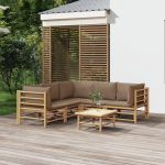 Set mobilier de grădină cu perne gri taupe, 6 piese, bambus GartenMobel Dekor