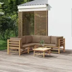 Set mobilier de grădină cu perne gri taupe, 6 piese, bambus GartenMobel Dekor