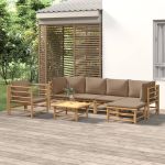 Set mobilier de grădină cu perne gri taupe, 7 piese, bambus GartenMobel Dekor