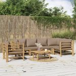 Set mobilier de grădină cu perne gri taupe, 7 piese, bambus GartenMobel Dekor