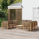 Set mobilier de grădină cu perne gri taupe, 9 piese, bambus GartenMobel Dekor