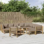 Set mobilier de grădină cu perne gri taupe, 12 piese, bambus GartenMobel Dekor