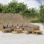 Set mobilier de grădină cu perne gri taupe, 12 piese, bambus GartenMobel Dekor