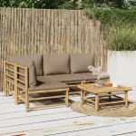 Set mobilier de grădină cu perne gri taupe, 5 piese, bambus GartenMobel Dekor