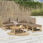 Set mobilier de grădină cu perne gri taupe, 6 piese, bambus GartenMobel Dekor
