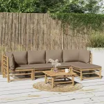 Set mobilier de grădină cu perne gri taupe, 6 piese, bambus GartenMobel Dekor