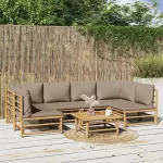 Set mobilier de grădină cu perne gri taupe, 7 piese, bambus GartenMobel Dekor