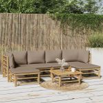 Set mobilier de grădină cu perne gri taupe, 7 piese, bambus GartenMobel Dekor