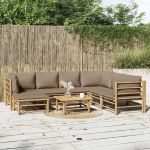 Set mobilier de grădină cu perne gri taupe, 8 piese, bambus GartenMobel Dekor