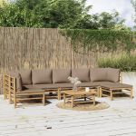 Set mobilier de grădină cu perne gri taupe, 8 piese, bambus GartenMobel Dekor
